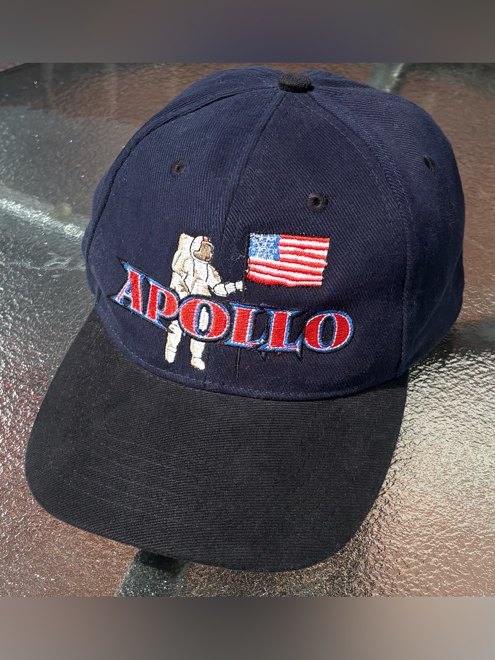 Vintage 90’s NASA Apollo Space Program Embroidered Navy Black Strapback Hat OSFA